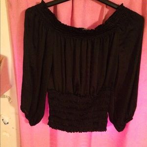 Silky black off shoulder top